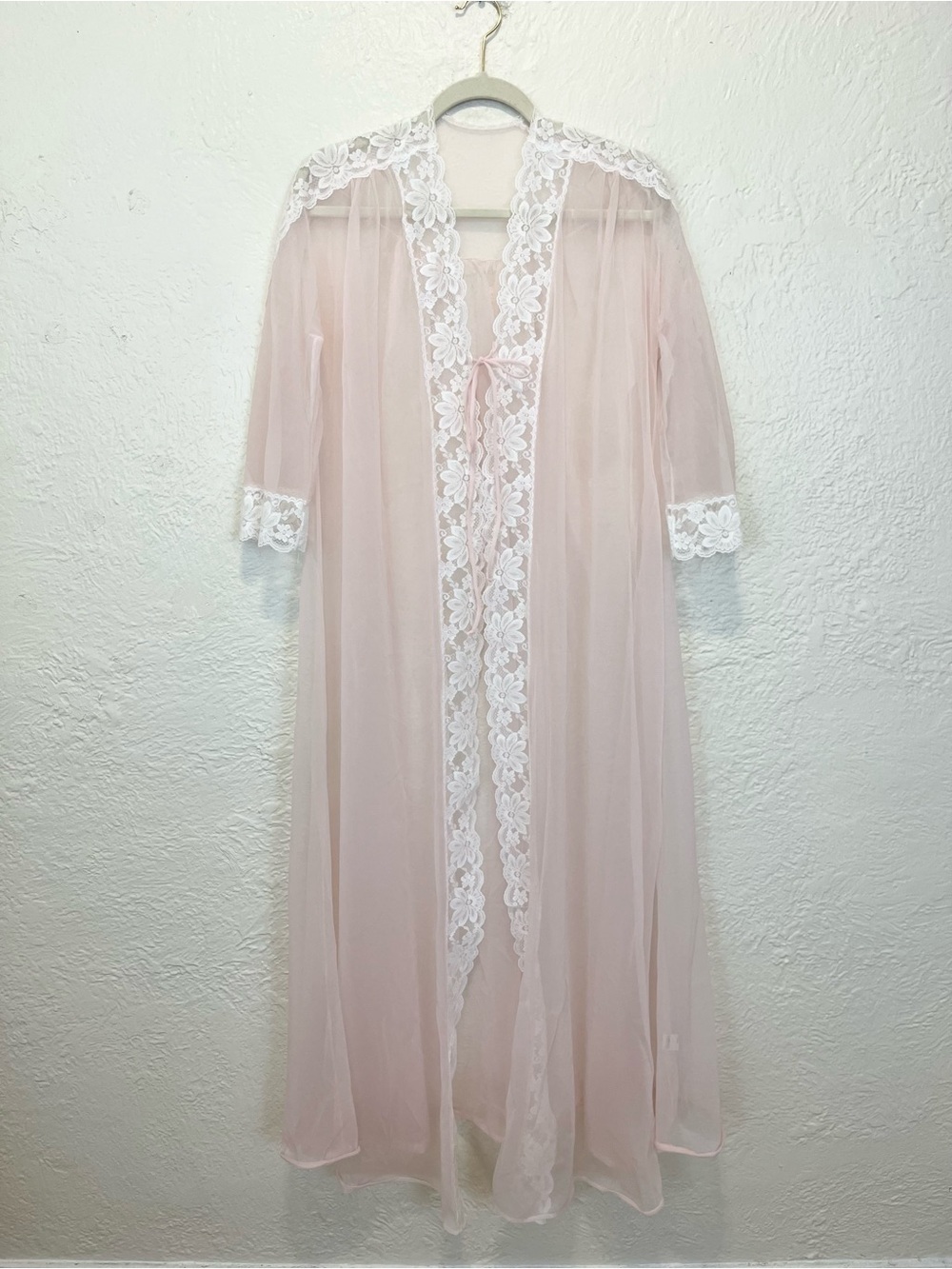 Val Mode Vintage Peignoir Set Nightgown Robe Light Pink White Lace Trim Small S - Picture 13 of 15